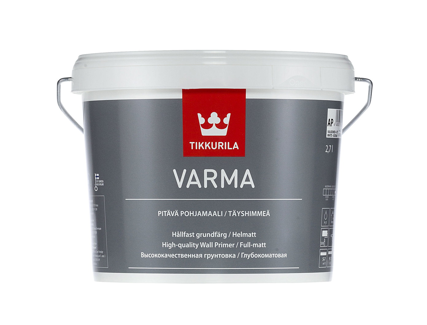 Sienų ir lubų gruntiniai dažai TIKKURILA VARMA PRIMER, visiškai matiniai, baltos sp., AP bazė, 3 l-0