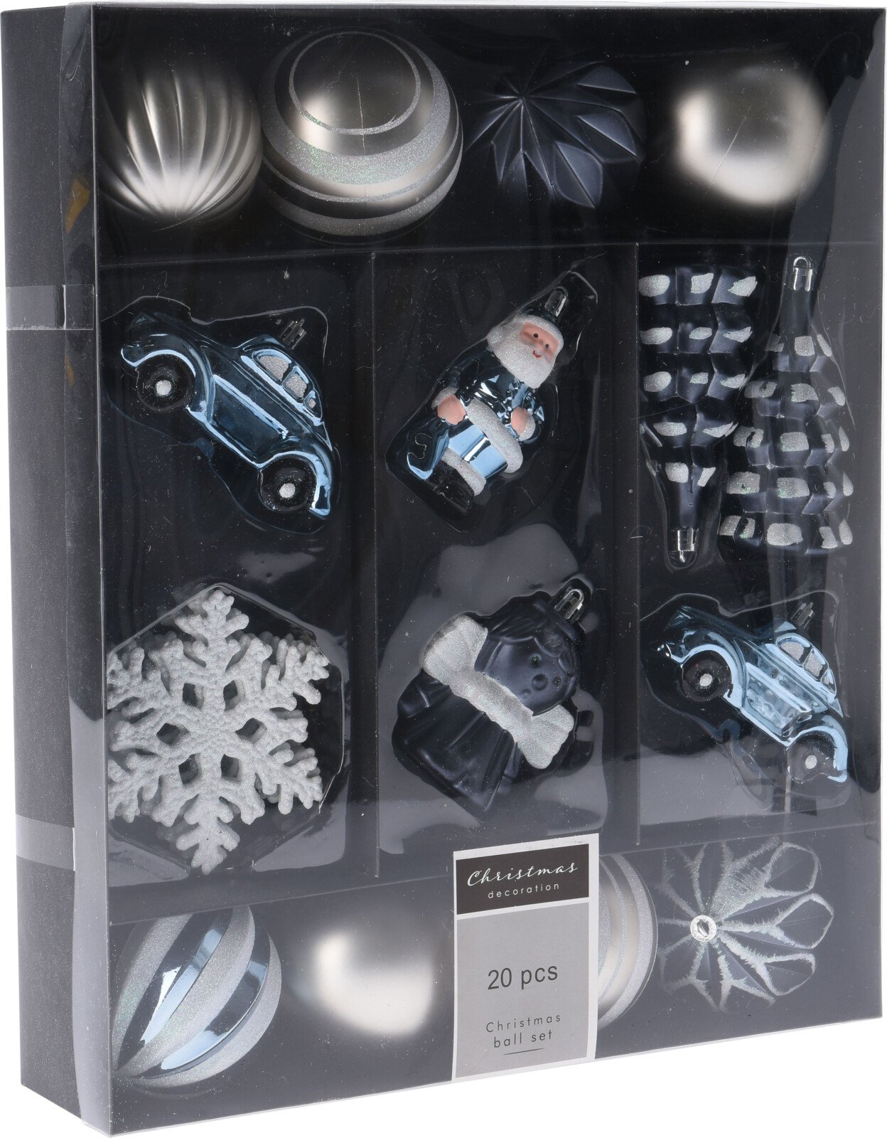 Kalėdinių eglės žaisliukų rinkinys MIX BOX, mėlynos sp., 20 vnt.