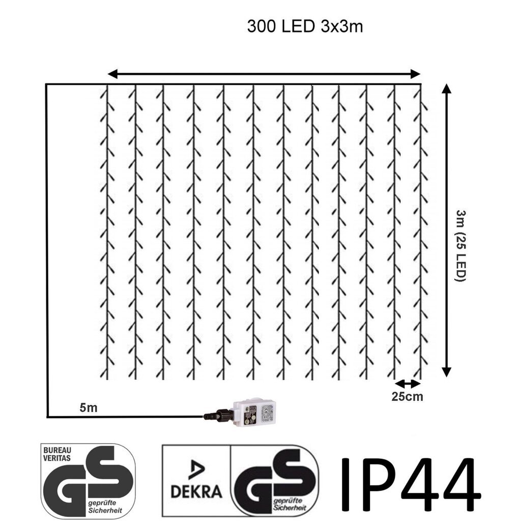 Užuolaida 300 LED 3x3 m su pultu ir dimeriu "Premium Intelligence", šiltai balta - 4
