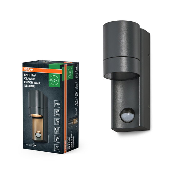 Sieninis lauko šviestuvas OSRAM ENDURA ISIDOR SENSOR IP65 GU10 35W h17cm su jud davikliu-1