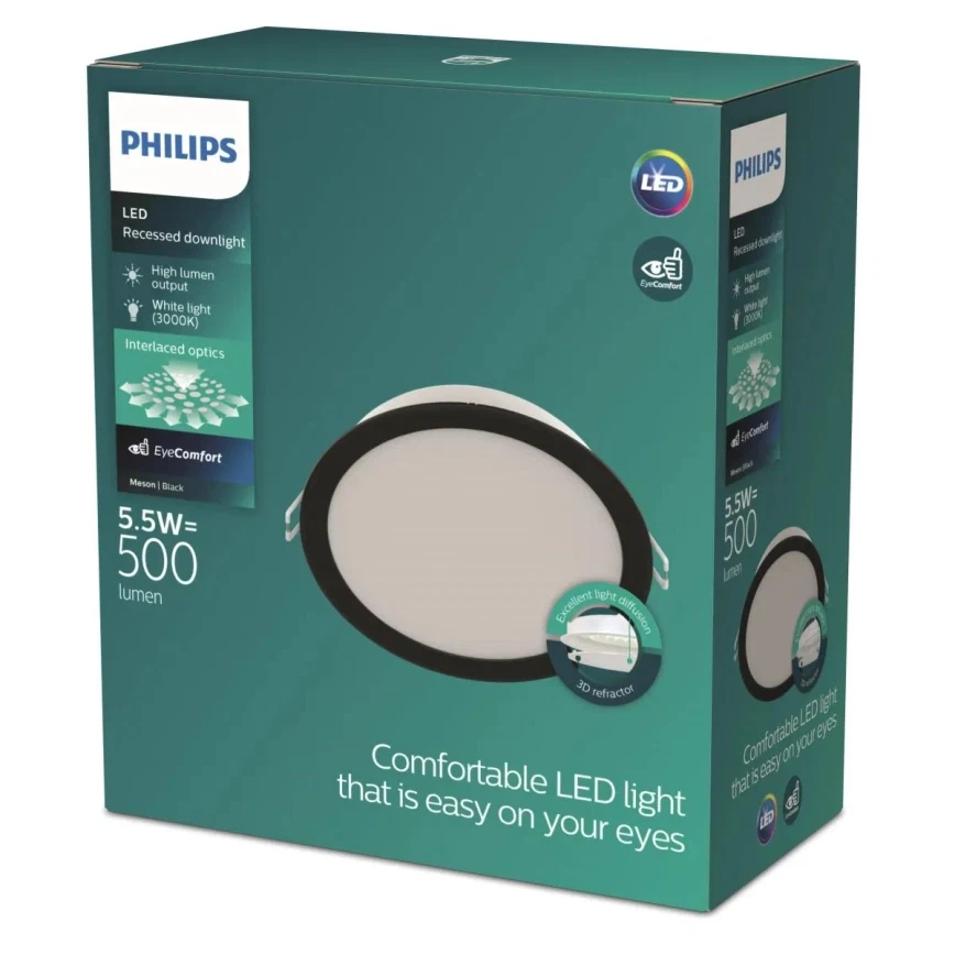 Įleidžiama LED panelė PHILIPS MESON, 5,5 W, 3000 K, 500 lm, juodos sp., ø 9 cm-1