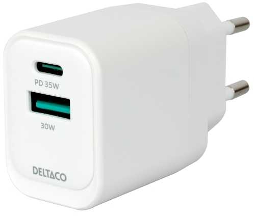 Sieninis įkroviklis DELTACO USBC-AC159, 1 x USB-A, 18W, 1 x USB-C PD, 35W-0