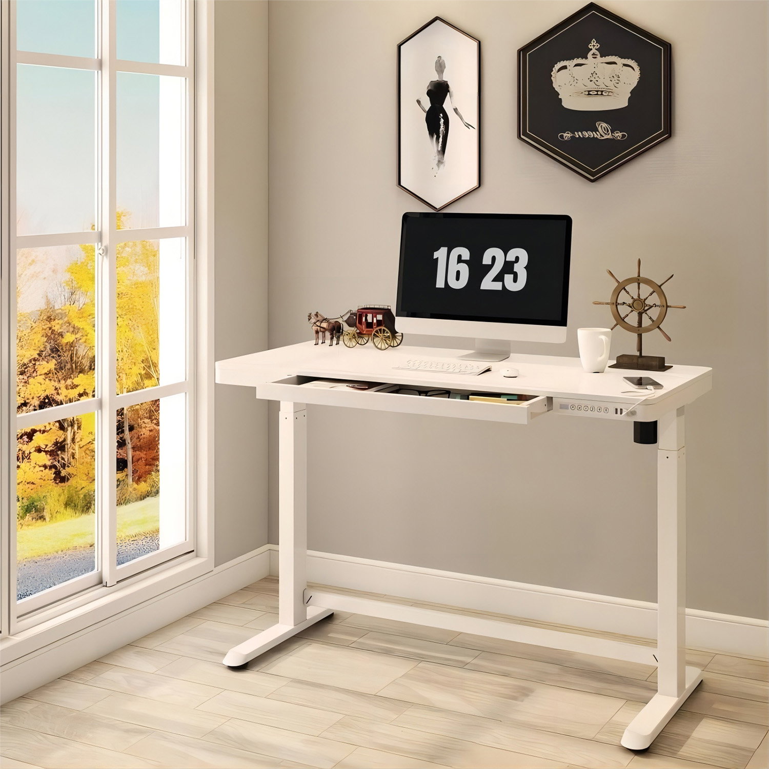 Rašomasis stalas su pakėlimo mechanizmu ERGO, 120x60cm, baltas - 6