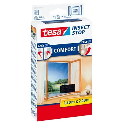Apsauginis langų tinklelis TESA Comfort, 1,2 x 2,4 m, juodos sp.