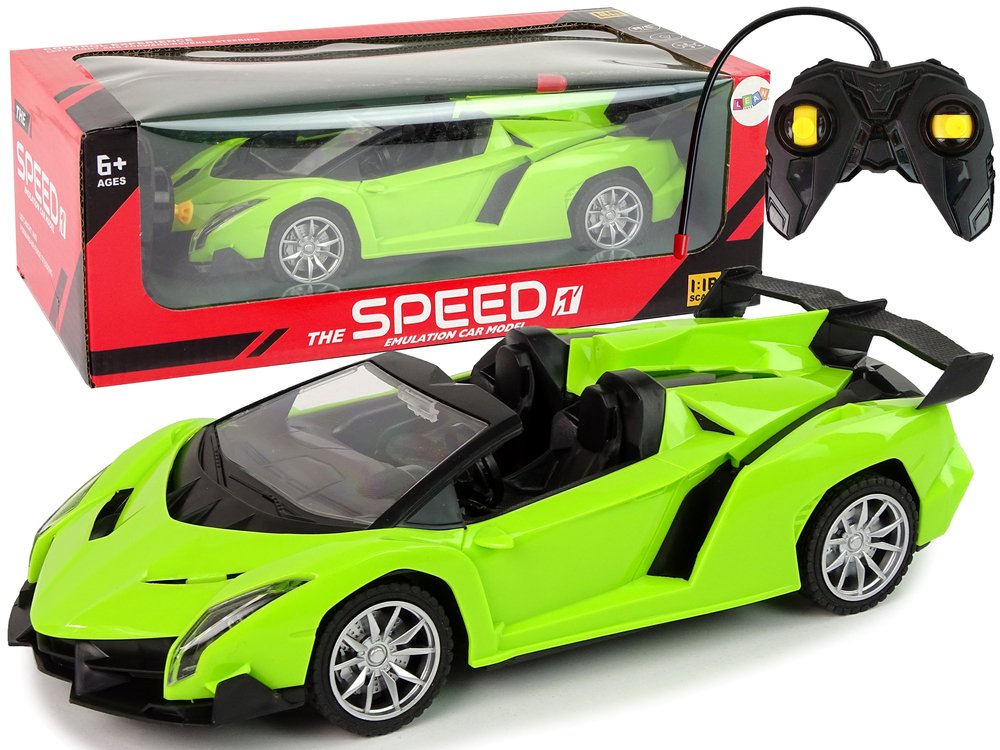 Sportinis automobilis su nuotolinio valdymo pultu, 1:18, žalias