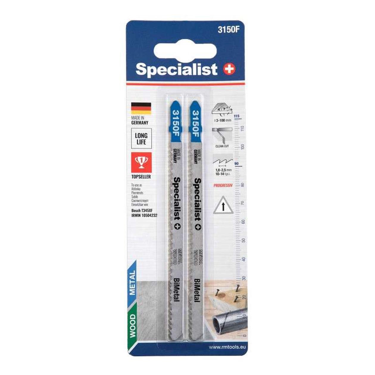 Siaurapjūklio pjūkleliai SPECIALIST+, 110/132 mm, T345XF, 10-14 TPI, BIM, metalui ir medžiu, 2 vnt.-1