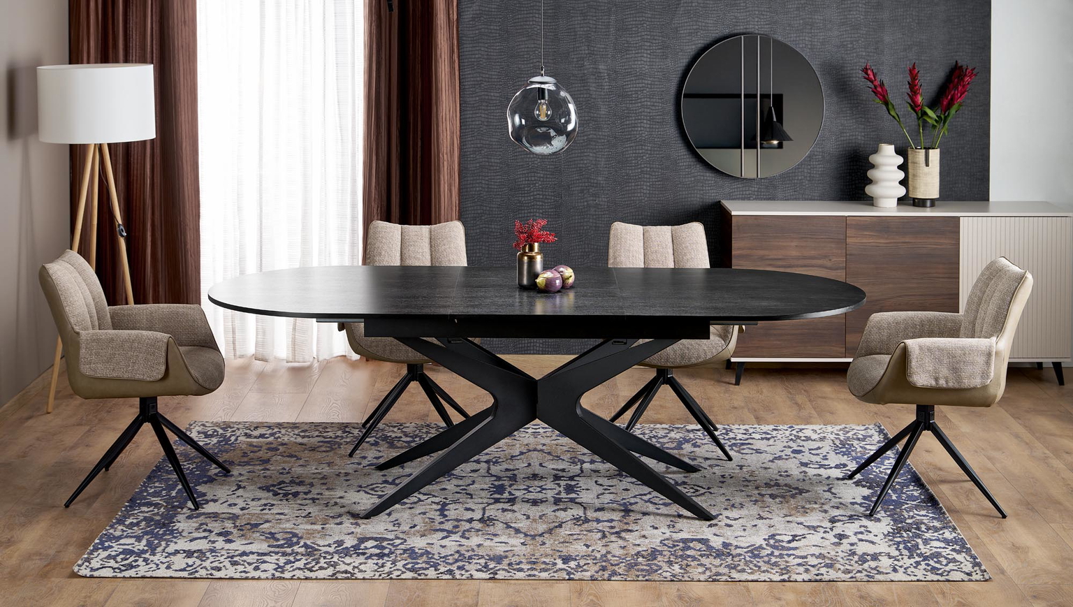 Valgomojo stalas SANDRO, 180-240 x 100 cm, juoda-0