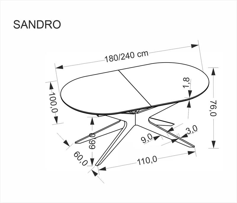 Valgomojo stalas SANDRO, 180-240 x 100 cm, juoda - 7