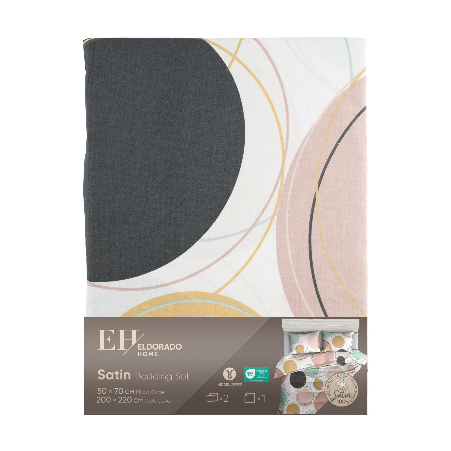 Satininės patalynės kompl. ELDORADO HOME, 200x220cm, 2x50x70cm, 2-jų sp., 100% medvilnės - 1
