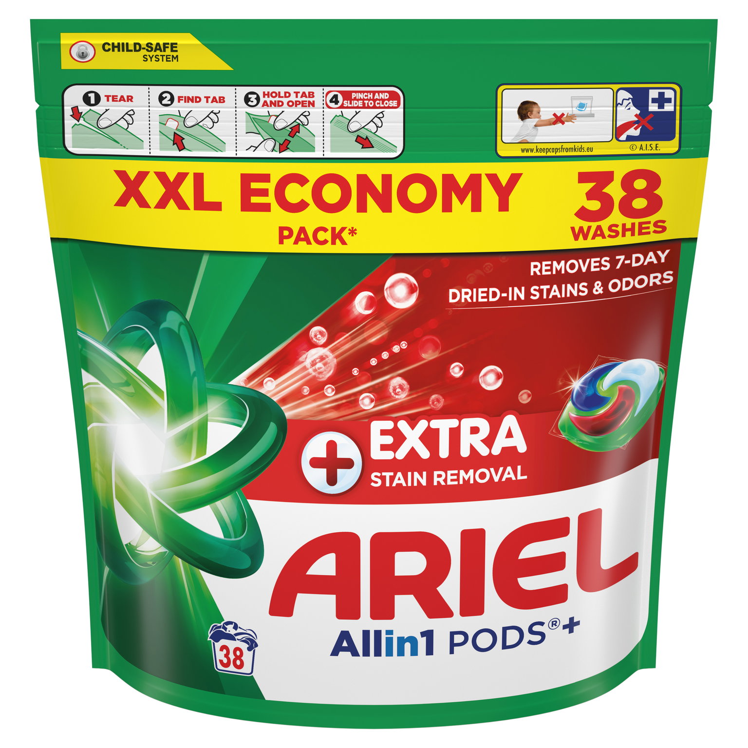 Skalbimo kapsulės ARIEL Extra Stain Removal, 38 vnt.