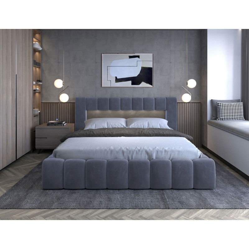 Lova su grotelėmis ir LED apšvietimu Lamica 160x200 cm, tamsiai pilka-1