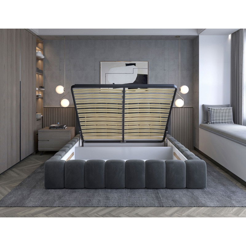 Lova su grotelėmis ir LED apšvietimu Lamica 160x200 cm, tamsiai pilka - 3