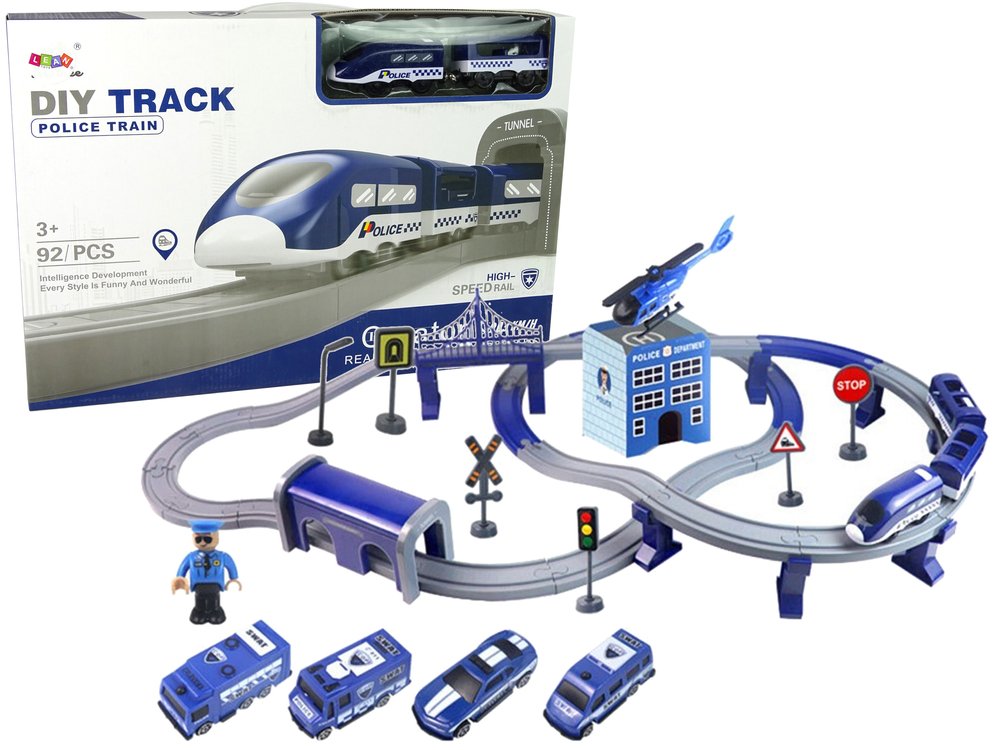Policijos miestelio rinkinys su traukiniu, mėlynas