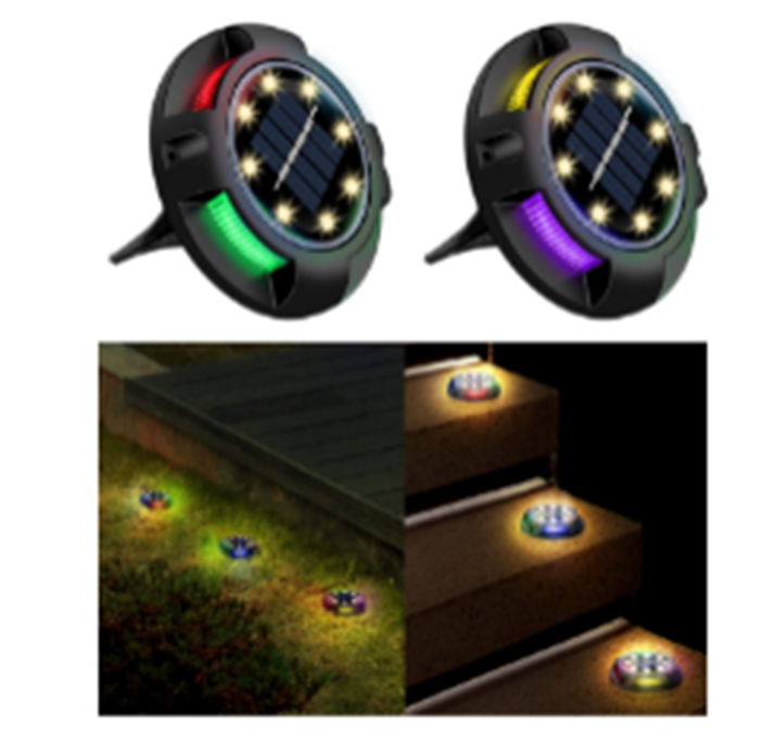 Įsmeigiamas LED lauko šviestuvas įkraunamas saulės energija 8LED + 4RGB ø11x13cm, 2vnt.-0