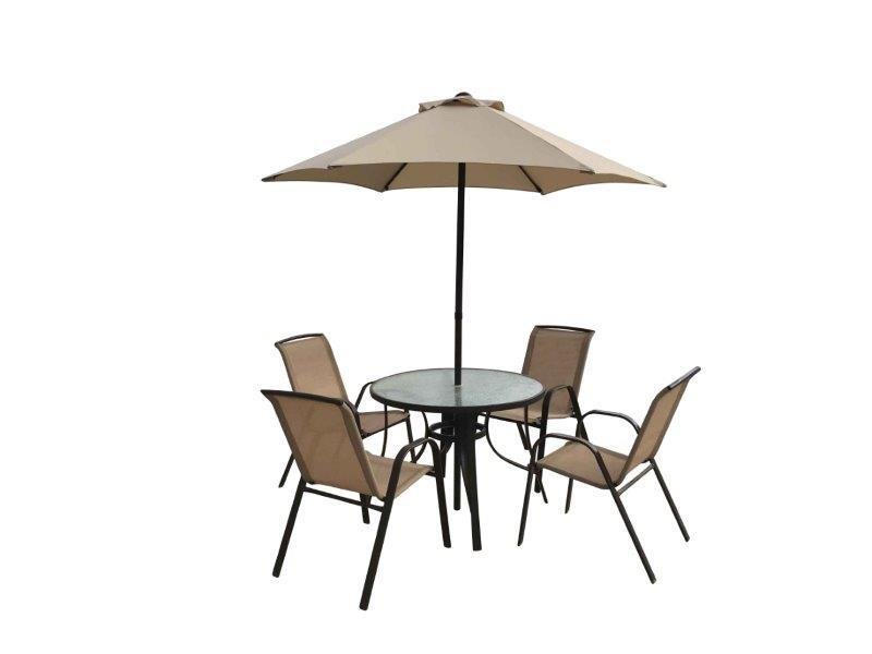 Keturių kėdžių, stalo ir skėčio rinkinys