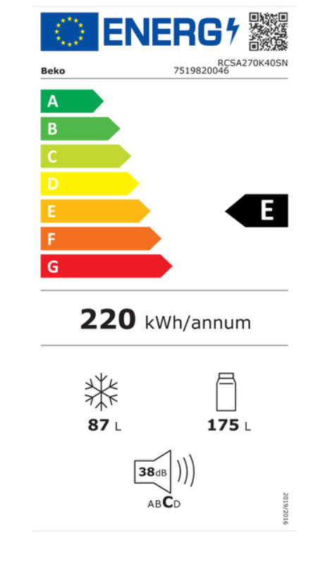 Šaldytuvas šaldiklis apačioje Beko RCSA270K40SN-2