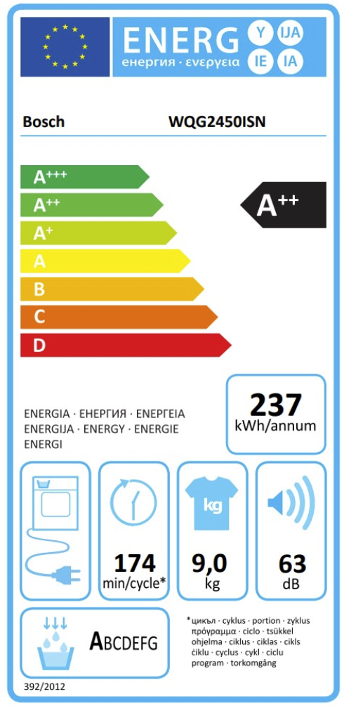 Džiovyklė Bosch WQG2450ISN, 9 kg - 6