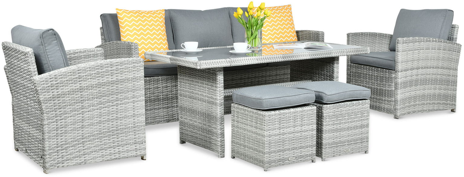 Lauko baldų komplektas BORNEO + su pufais, Stone Grey-1