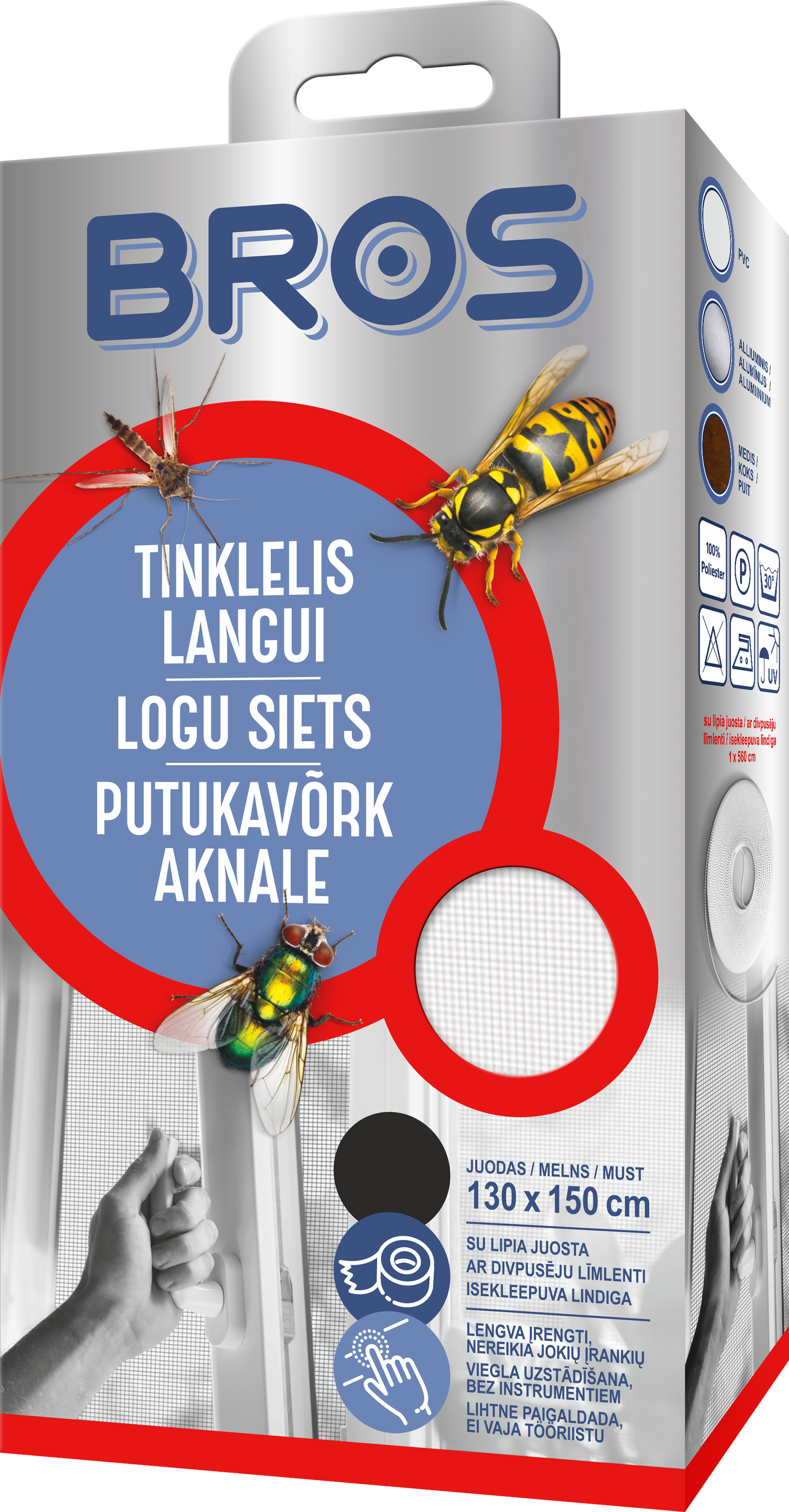 Apsauginis langų tinklelis BROS, juodos sp., 130 x 150 cm-0