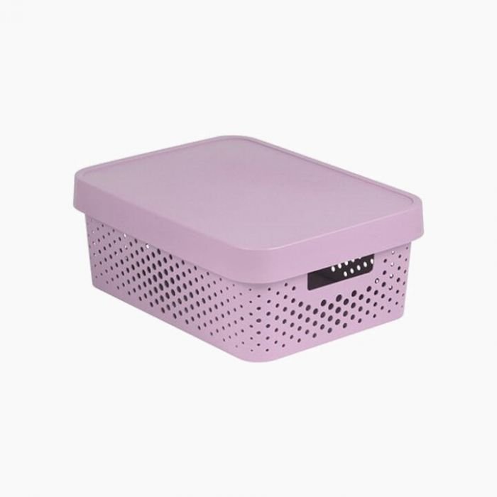 Daiktų saugojimo dėžė su dangčiu CURVER INFINITY DOTS, rožinės spalvos, h14 x 36 x 27 cm, 11 L