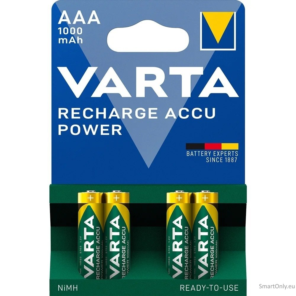 Įkraunami elementai VARTA ACCU, AAA, 1000 mAh, 4 vnt-0