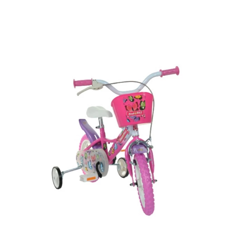 Vaikiškas dviratis BIMBO BIKE Girl Buterfly, 12 dydis, baltos/rausvos sp.-1