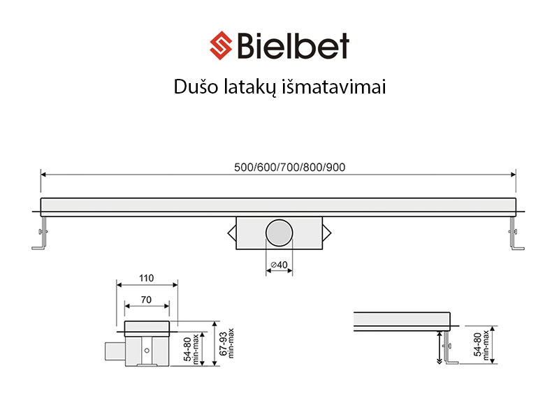 Nerūdijančio plieno dušo latakas BIELBET Piksel Brusched, 800 mm - 3