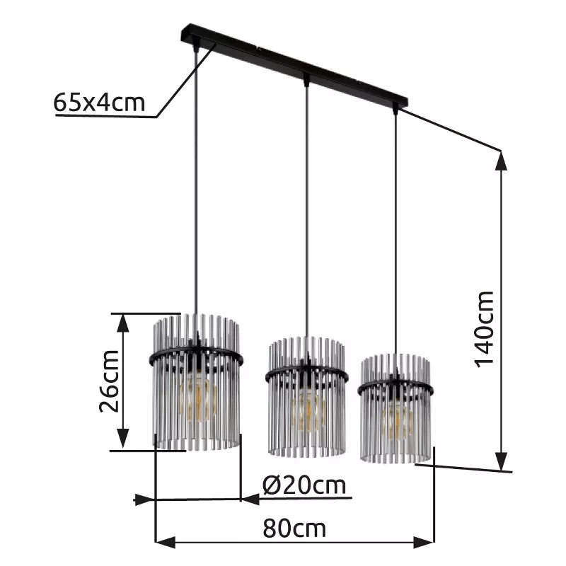 Pakabinamas šviestuvas GLOBO GORLEY, 3xE27, 60W, 230V,  metalinis, juodos sp, 20x80x140cm - 3