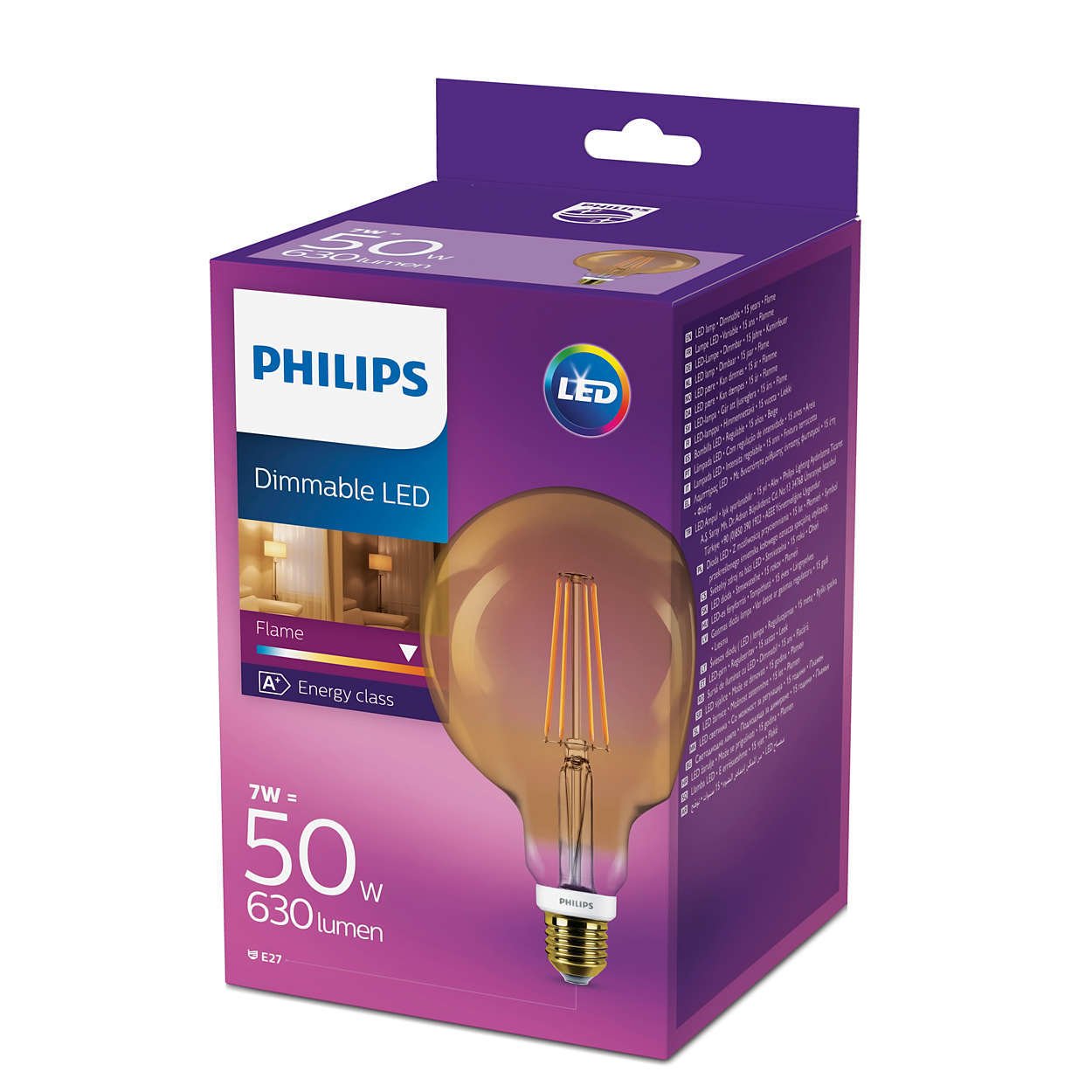 Dekoratyvinė šviesos diodų lemputė PHILIPS Classic Gold, G120, 7 W, E27, 630 lm, 2000K - 2