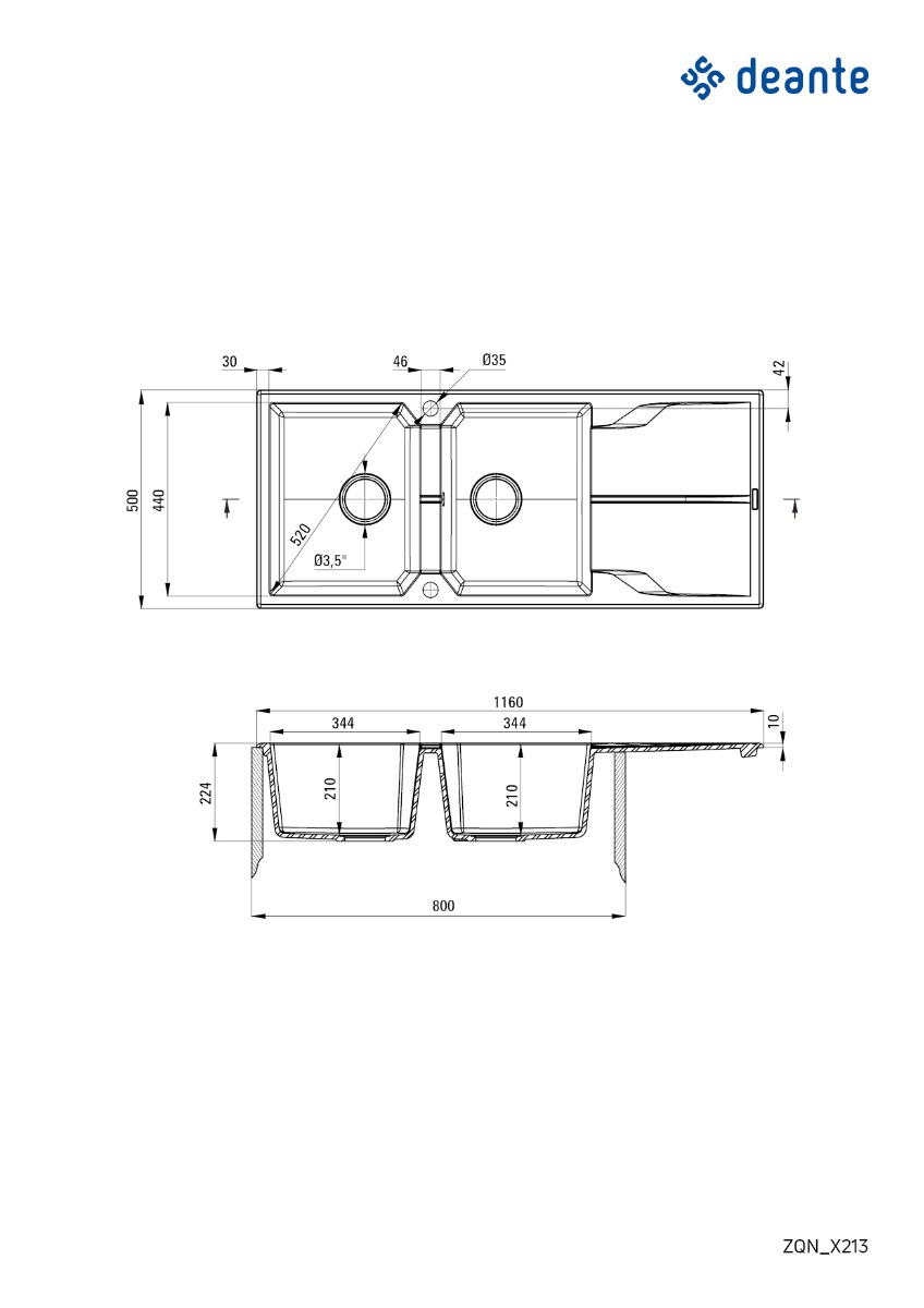 Deante granitinė virtuvinė plautuvė Deante Andante ZQN T213, Anthracite - 2