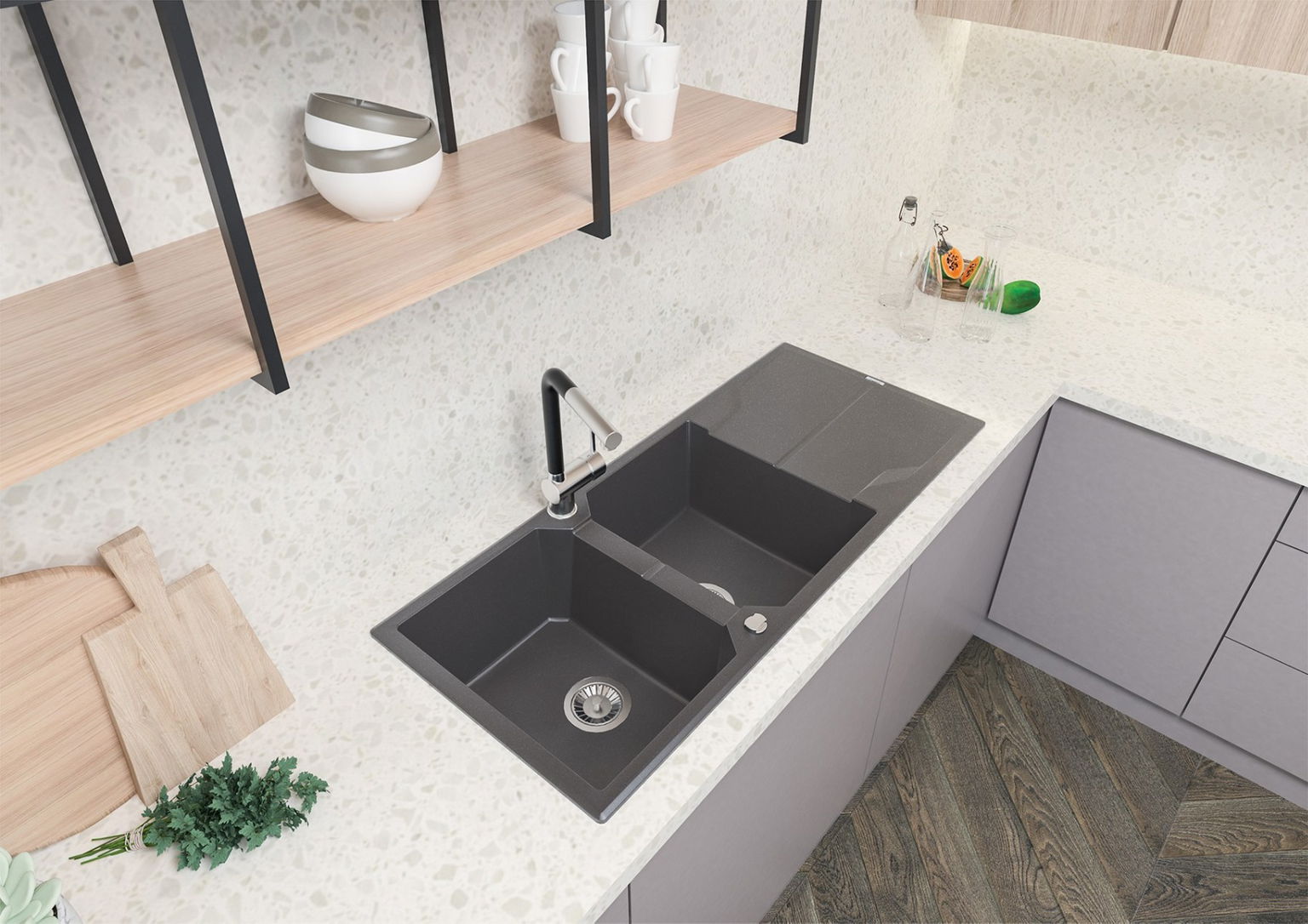 Deante granitinė virtuvinė plautuvė Deante Andante ZQN T213, Anthracite - 3