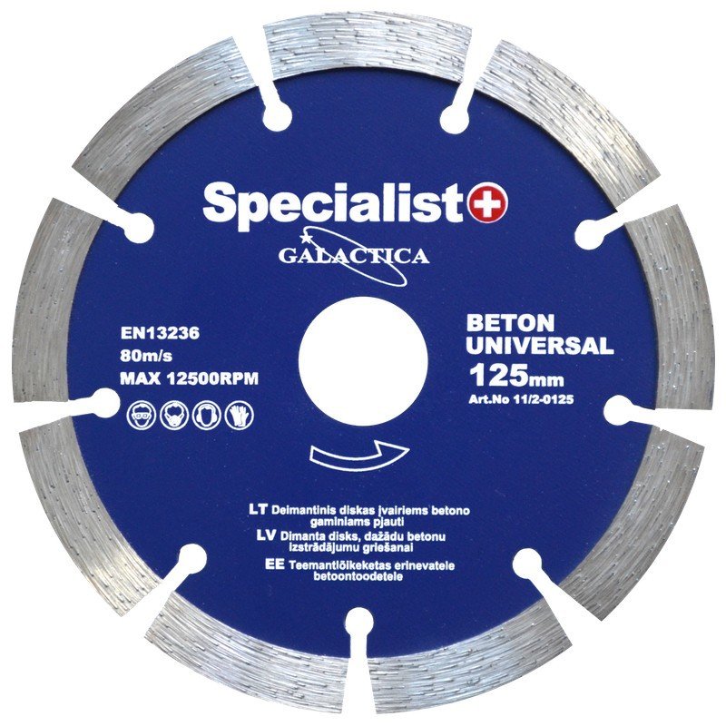 Deimantinis segmentinis pjovimo diskas SPECIALIST+ Galactica, 125 x 10 x 22,2 mm, plytoms, betonui
