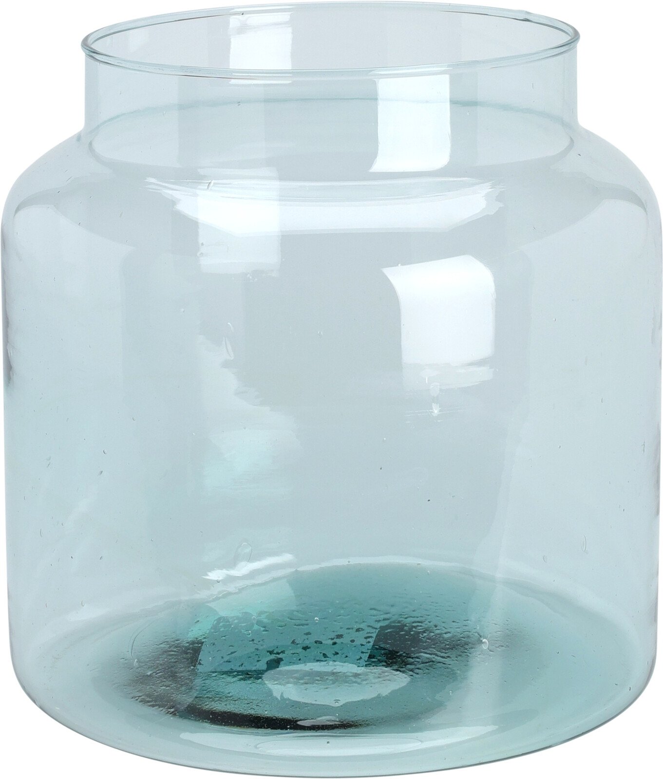 Stiklinė vaza, perdirbto stiklo, šviesiai mėlynos sp., 22 x 22 cm
