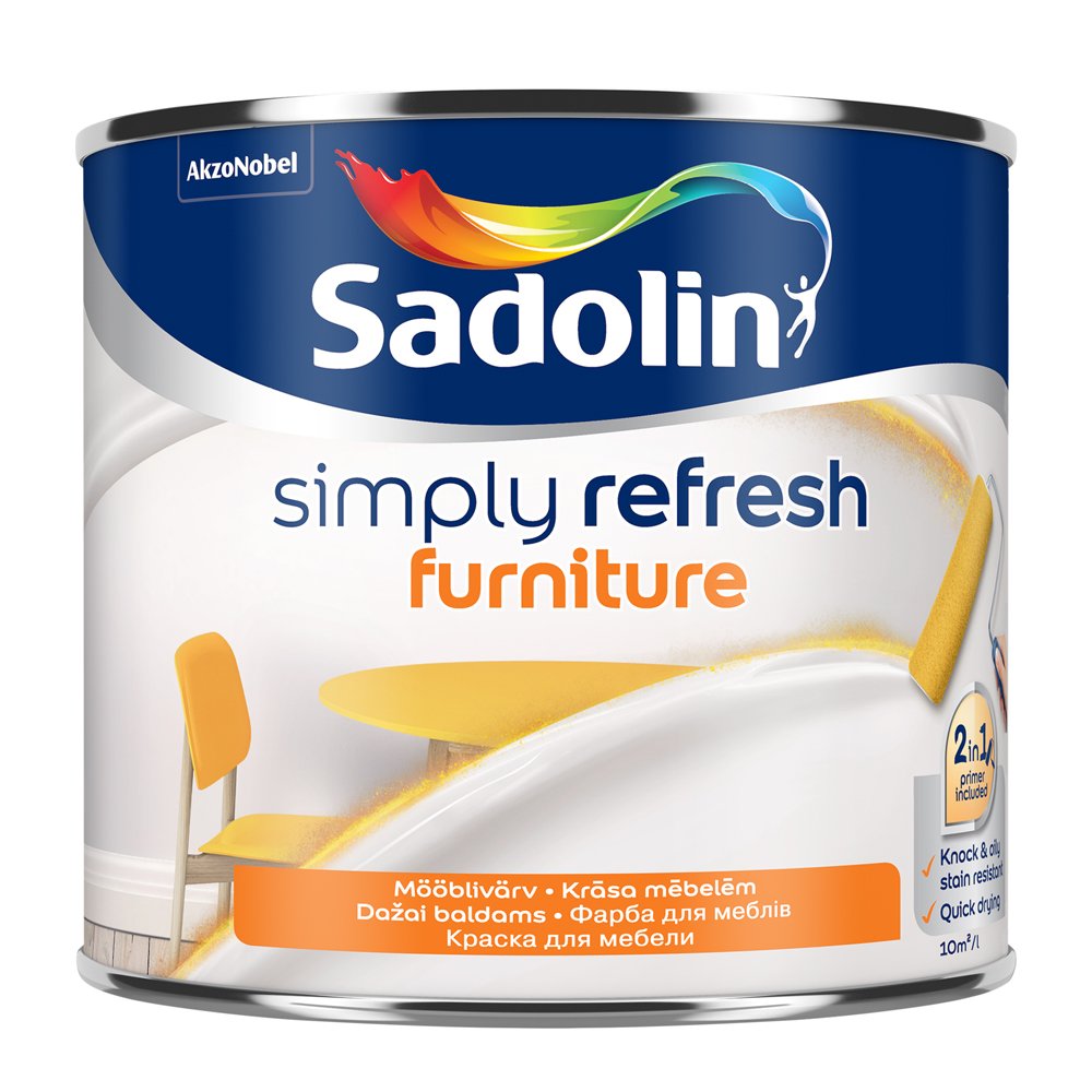 Emaliniai dažai SADOLIN SIMPLY REFRESH, baldams, matiniai, BW bazė, 0,5 l-0