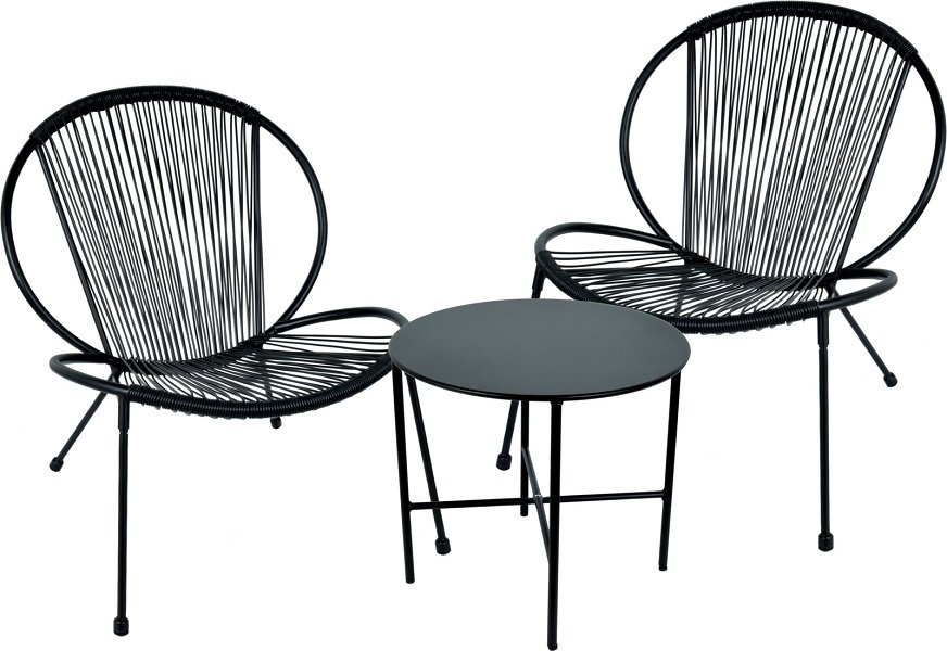 Metalinių lauko baldų komplektas BISTRO, 2 kėdės, 1 staliukas, juodos sp.