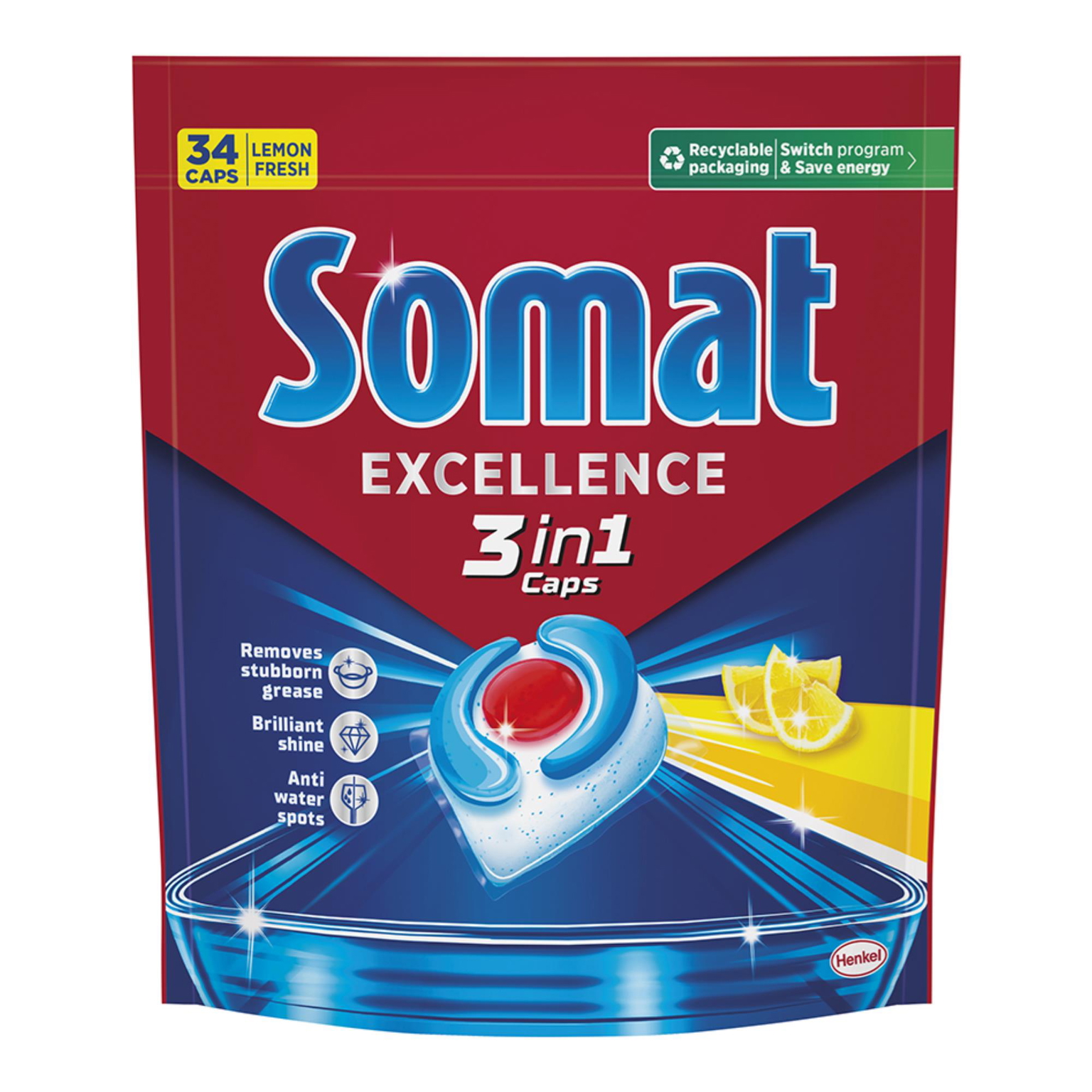 Indaplovių kapsulės SOMAT Lemon 3 in 1, 34 vnt.