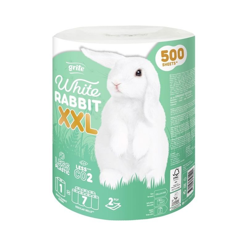 Popieriniai rankšluosčiai GRITE White Rabbit  XXL, 2 sl., 1 rit., 500 lapelių