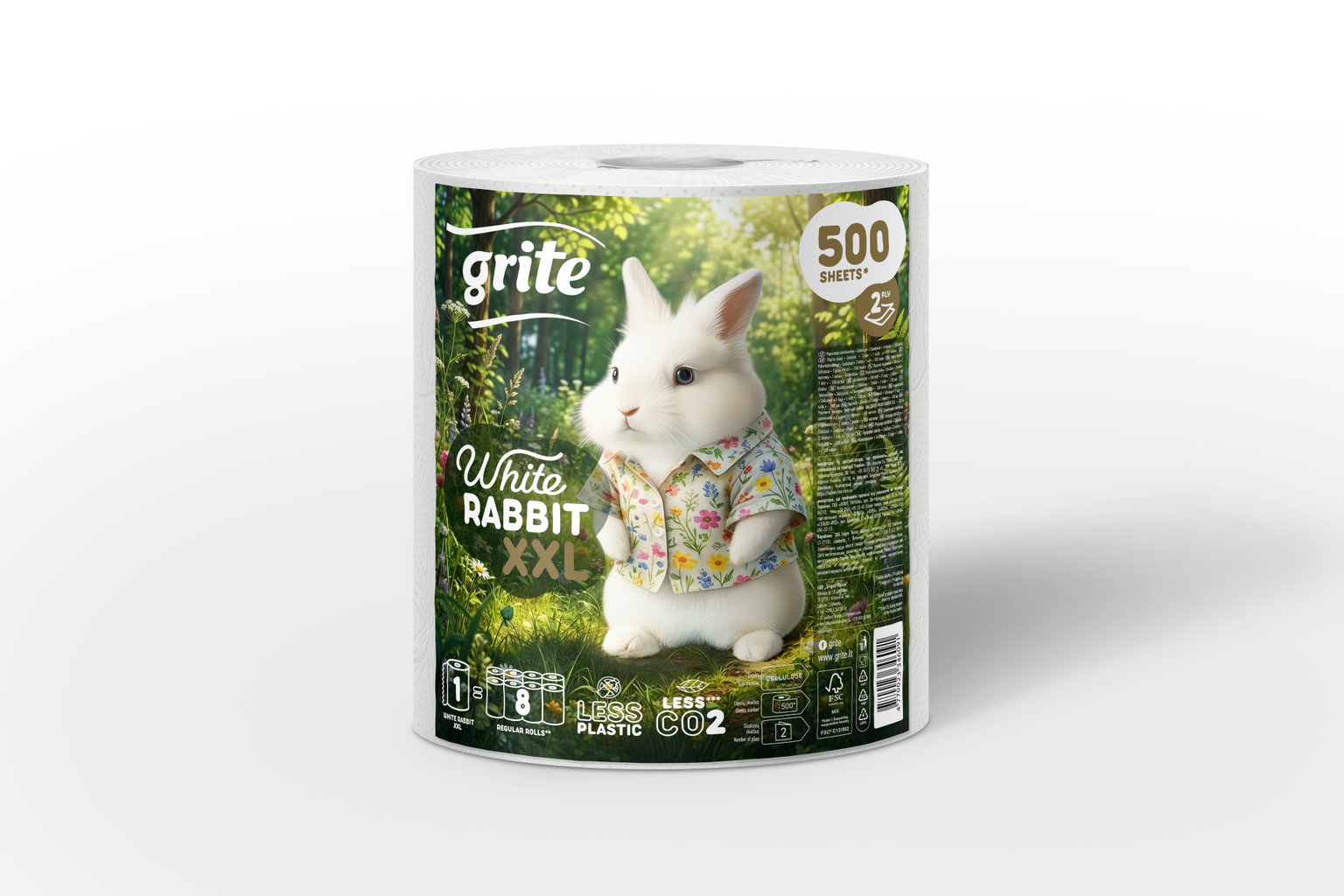 Popieriniai rankšluosčiai GRITE White Rabbit XXL, 2 sl., 1 rit., 500 lapelių-0