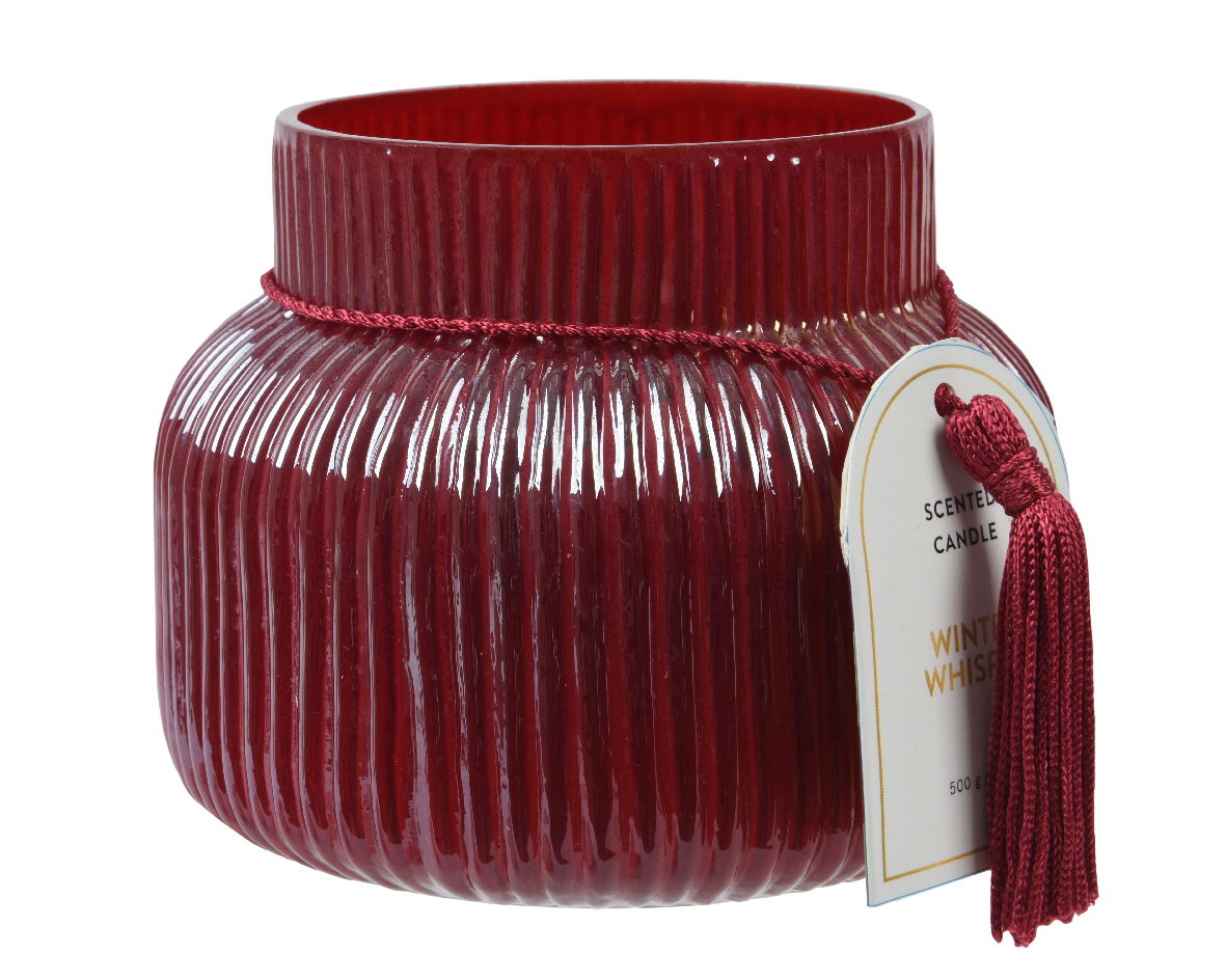 Kvepianti žvakė stikliniame indelyje TASSEL, t. raudonos sp., 10,5 x 12,4 cm-1