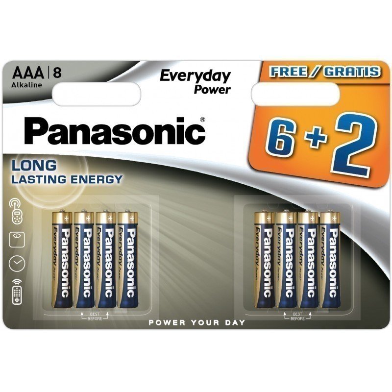 Elementai PANASONIC EVERYDAY POWER, LR03EPS/8B, AAA, 6 + 2 vnt.
