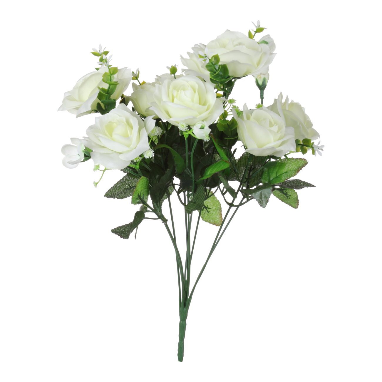 Dirbtinių gėlių puokštė ROŽĖS, kreminės sp., 9 žiedai, 40 cm