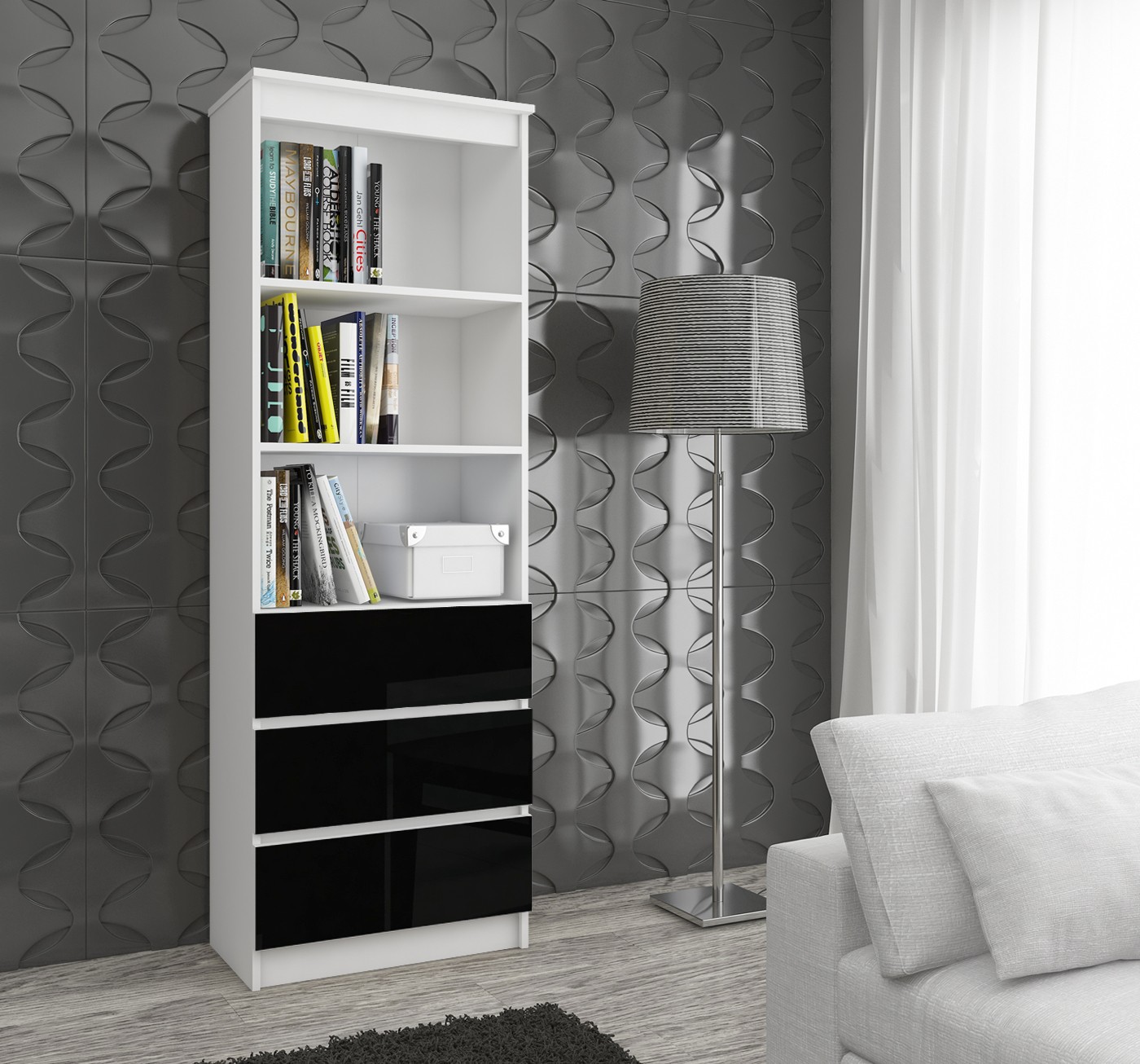 Lentyna  CLP R 60 cm, balta/juoda blizgi - 5
