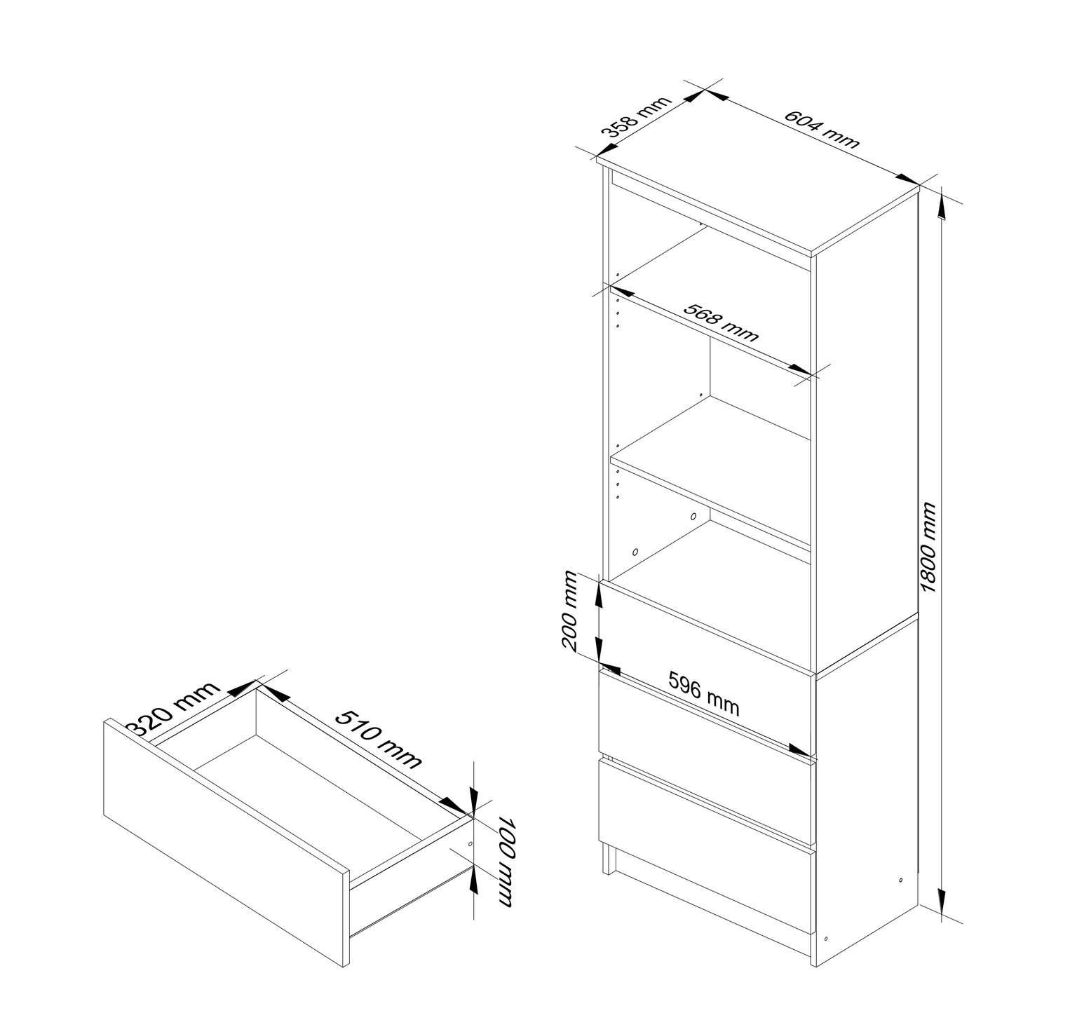 Lentyna  CLP R 60 cm, balta/juoda blizgi - 3