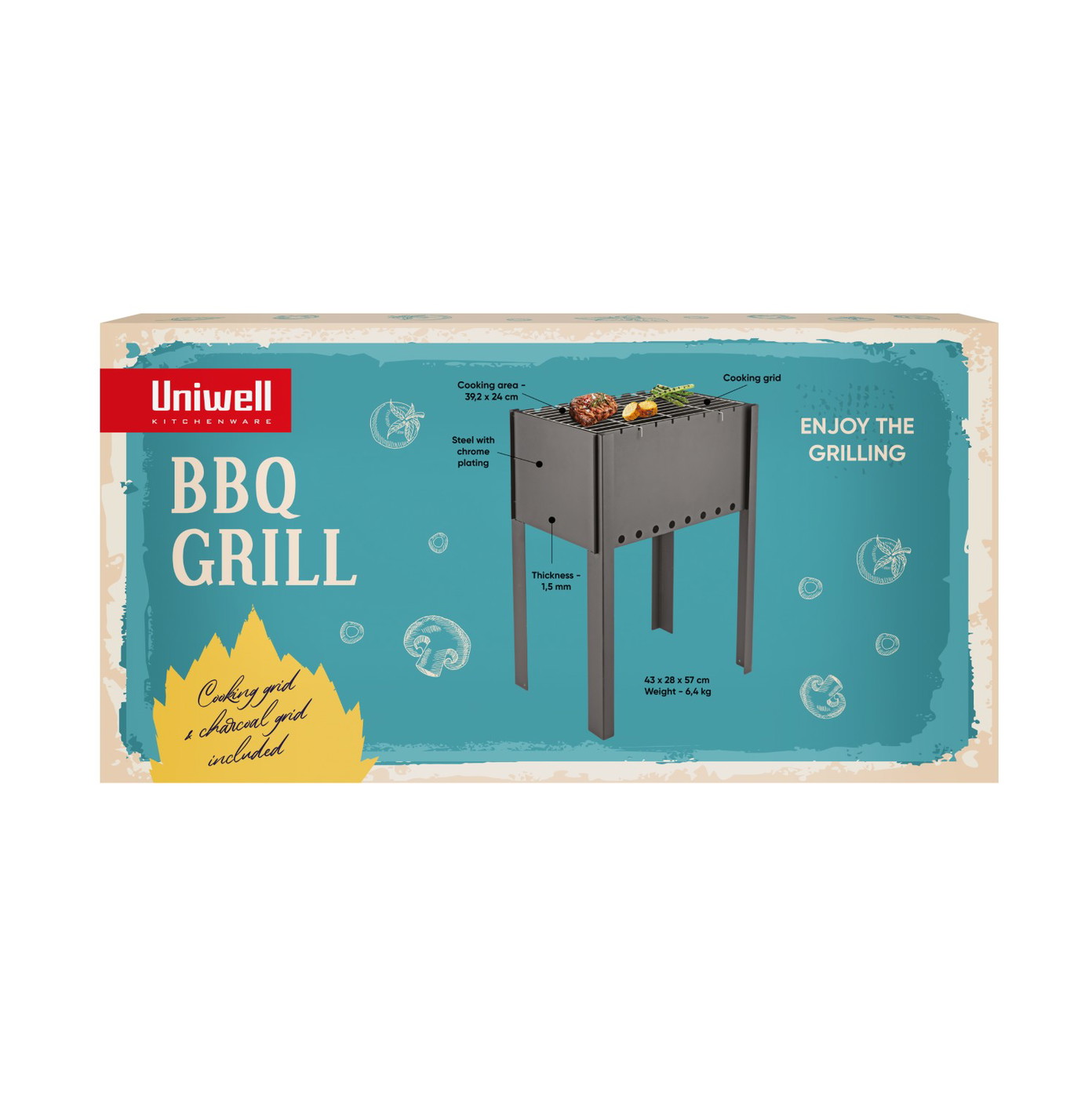 Šašlykinė UNIWELL BBQ GRILL, 43 x 28 x 57 cm-1