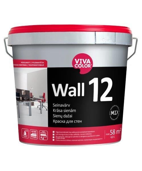 Sienų ir lubų dažai VIVACOLOR WALL 12, A bazė, pusiau matiniai, 4,8 l