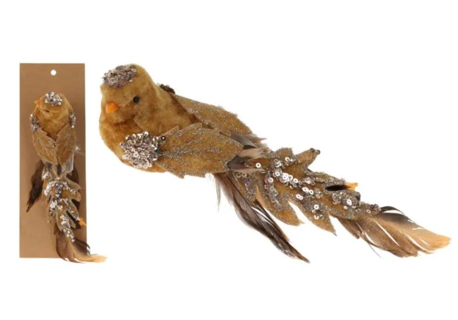 Įsegama kalėdinė dekoracija BIRD, auksinės sp., 23 cm