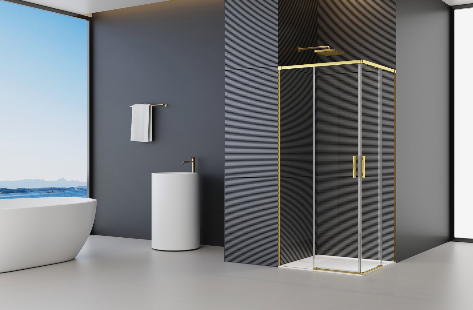 Dušo kabina Firenze Gold 90X90X195, šlifuoto aukso profilis-0