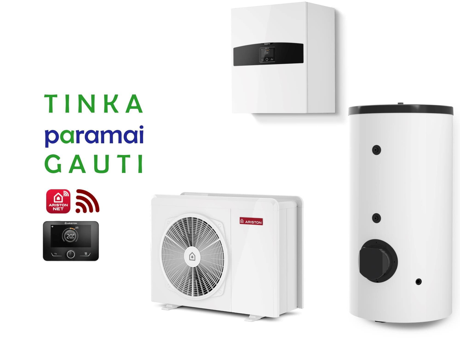 Šilumos siurblys Oras-Vanduo Ariston Nimbus R32, Flex, 35 S Net 6.35 kW, su 190l vandens šildytuvu ir Wi-Fi-0