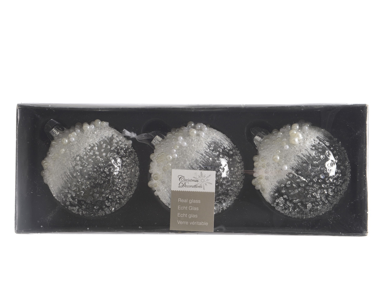 Stiklinis kalėdinis eglės žaisliukas BAUBLE ICY, baltos sp., 8 cm, 1 vnt. - 4