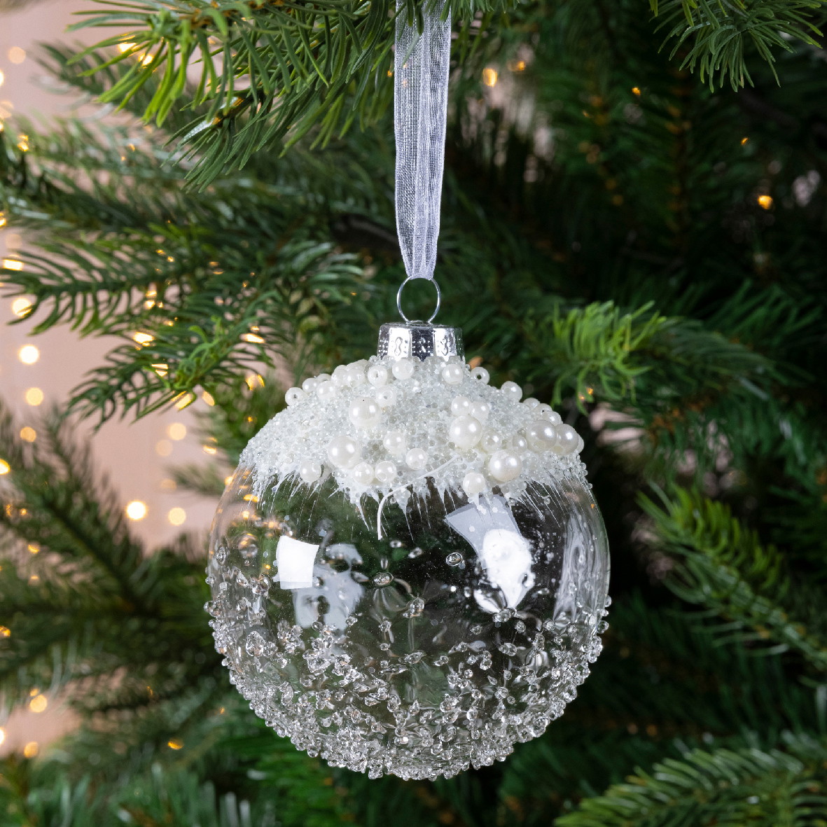 Stiklinis kalėdinis eglės žaisliukas BAUBLE ICY, baltos sp., 8 cm, 1 vnt.-1